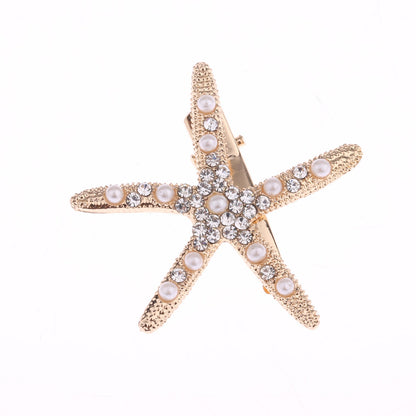 Beautiful Starfish Hair Clip with Rhinestones - Trendy Gold and Silver