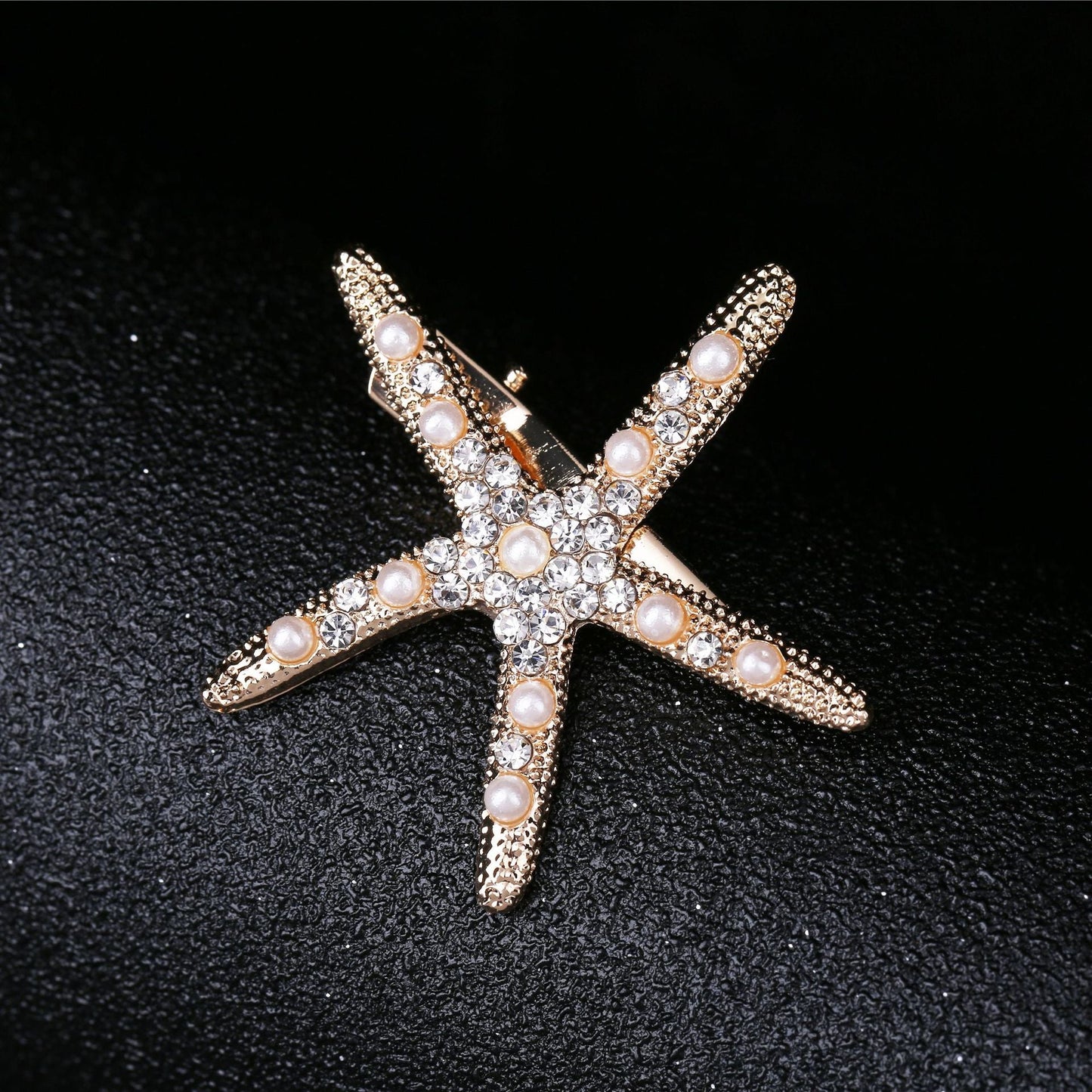 Beautiful Starfish Hair Clip with Rhinestones - Trendy Gold and Silver