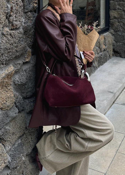 Suede Shoulder and Crossbody Bag With Leather Straps