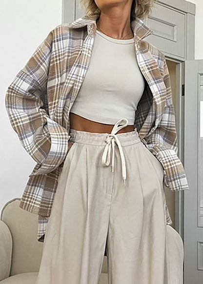 Woolen Plaid Shirt Retro Loose Fit Layering