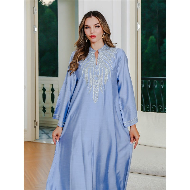 Embroidered Loose Long Sleeve Muslim Abaya Dress