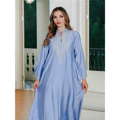 Embroidered Loose Long Sleeve Muslim Abaya Dress