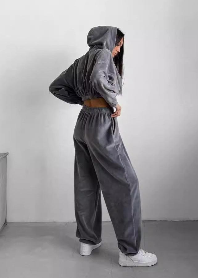 Zip-Up Hoodie Two-Piece Set Cotton Blend