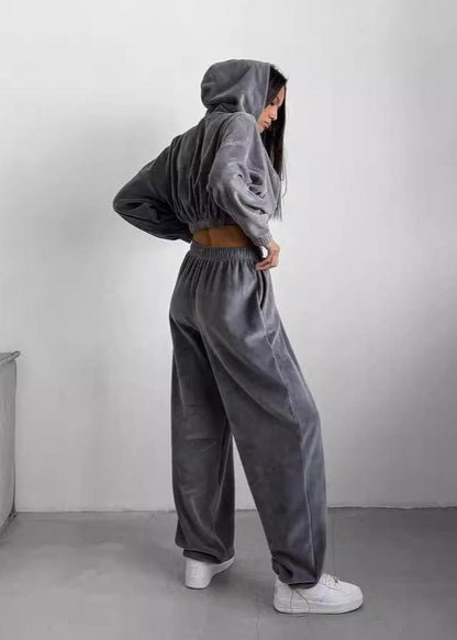 Zip-Up Hoodie Two-Piece Set Cotton Blend