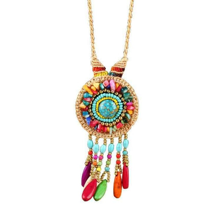 Hand-Woven Folk Style Tibet Turquoise Spike Long Necklace