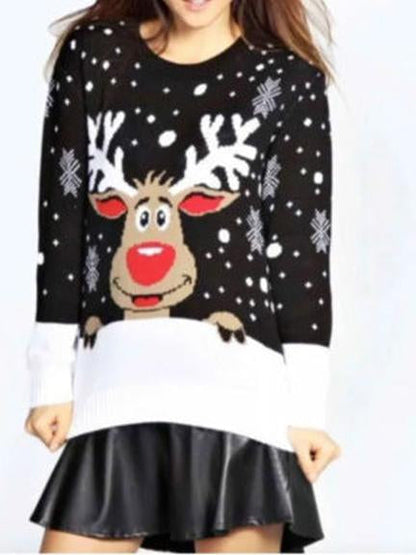 Personality Printed Xmas Lovely Elk Long Sleeve Xmas Free Size Sweater