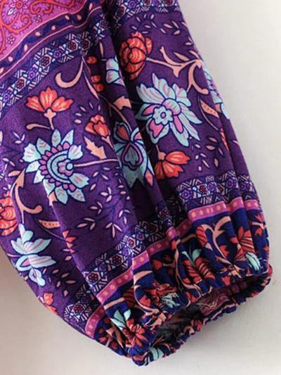 Women S Fashion Polyester Boho Tie Neck Long Sleeve Pleated Day Dress