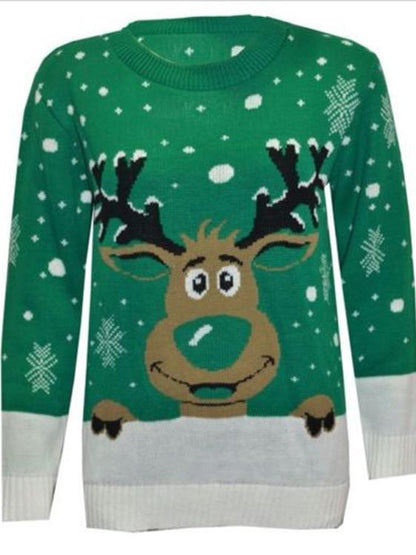 Personality Printed Xmas Lovely Elk Long Sleeve Xmas Free Size Sweater