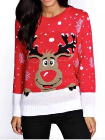 Personality Printed Xmas Lovely Elk Long Sleeve Xmas Free Size Sweater