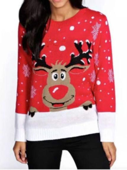 Personality Printed Xmas Lovely Elk Long Sleeve Xmas Free Size Sweater