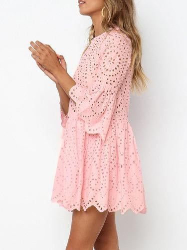 Summer Lace Splice Solid Color Mini Dress