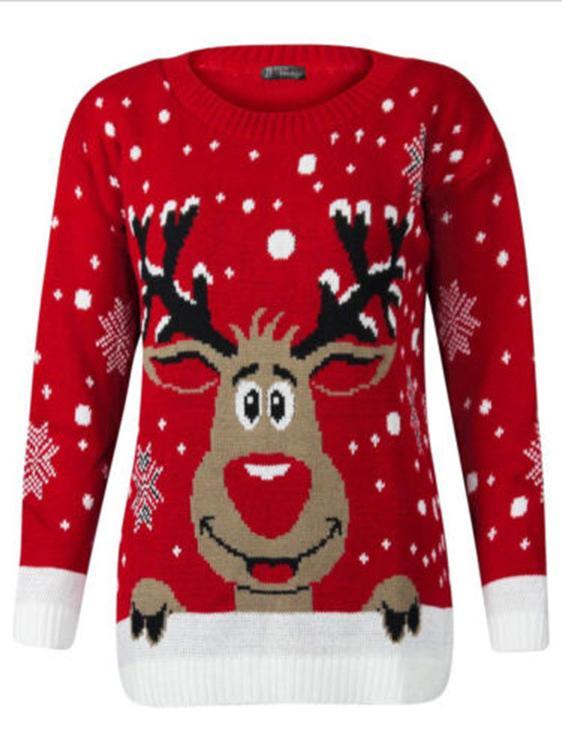 Personality Printed Xmas Lovely Elk Long Sleeve Xmas Free Size Sweater