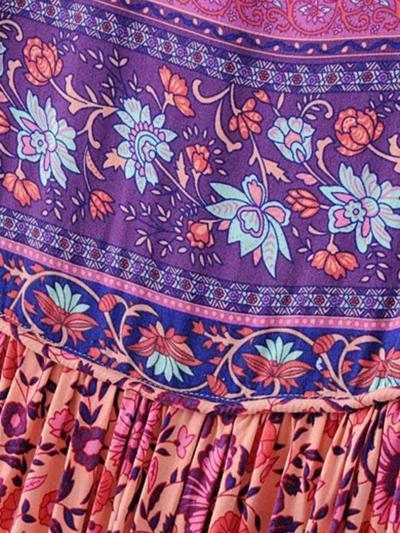 Women S Fashion Polyester Boho Tie Neck Long Sleeve Pleated Day Dress