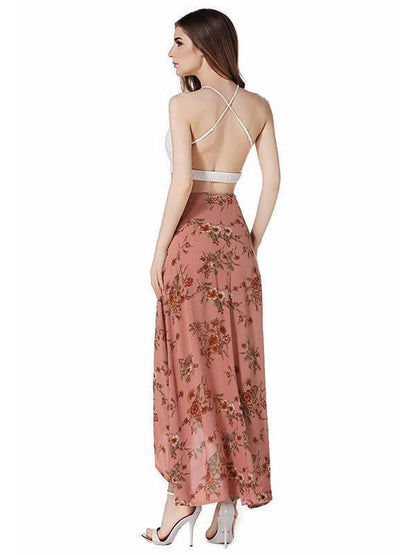 Flower High Waist Split Beach Maxi Skirt