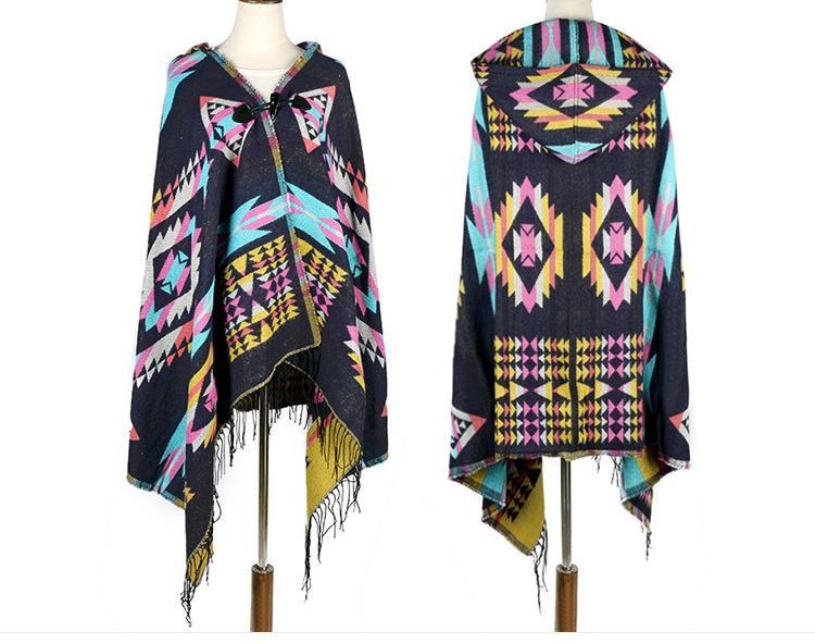 Tibetan Nepalese National Cloak Shawl Thick Hooded Bohemian Scarf