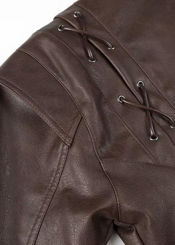 Leather Wrap Jacket with Lace Up Shoulders