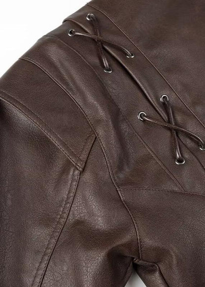 Leather Wrap Jacket with Lace Up Shoulders
