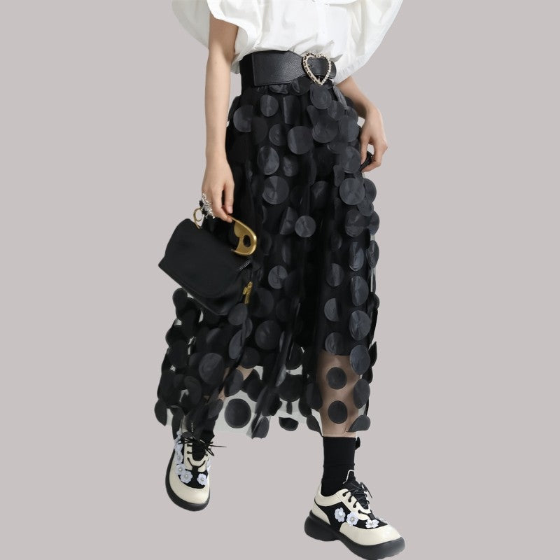 3D Polka Dot High-Waisted Skirt