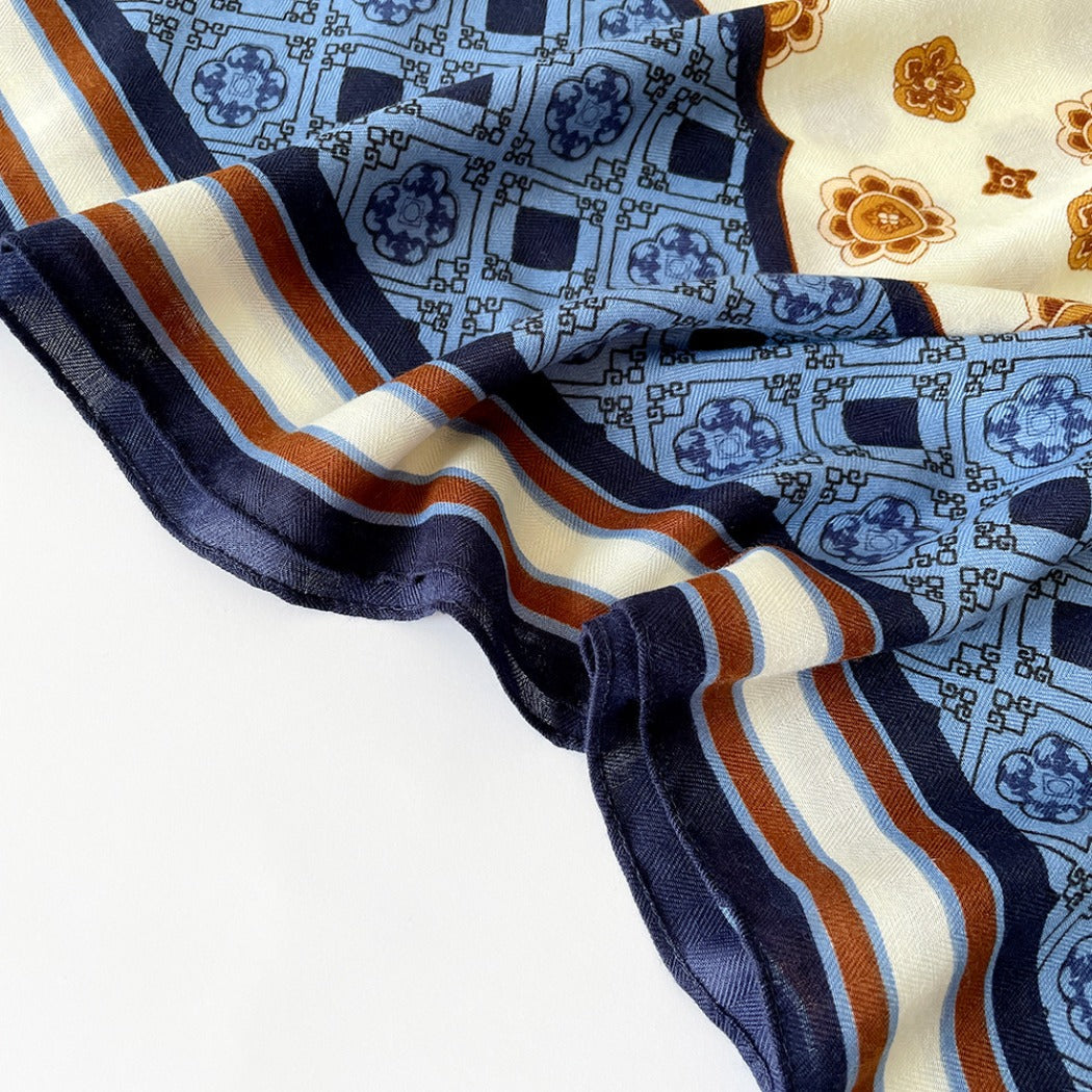 Scarvii - Vintage Diamond &amp; Floral Print Square Scarf - 35"