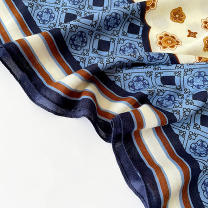 Scarvii - Vintage Diamond &amp; Floral Print Square Scarf - 35"
