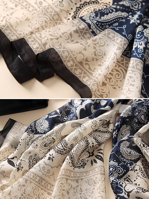Vintage Silk Imitation Printed Shawl&Scarf