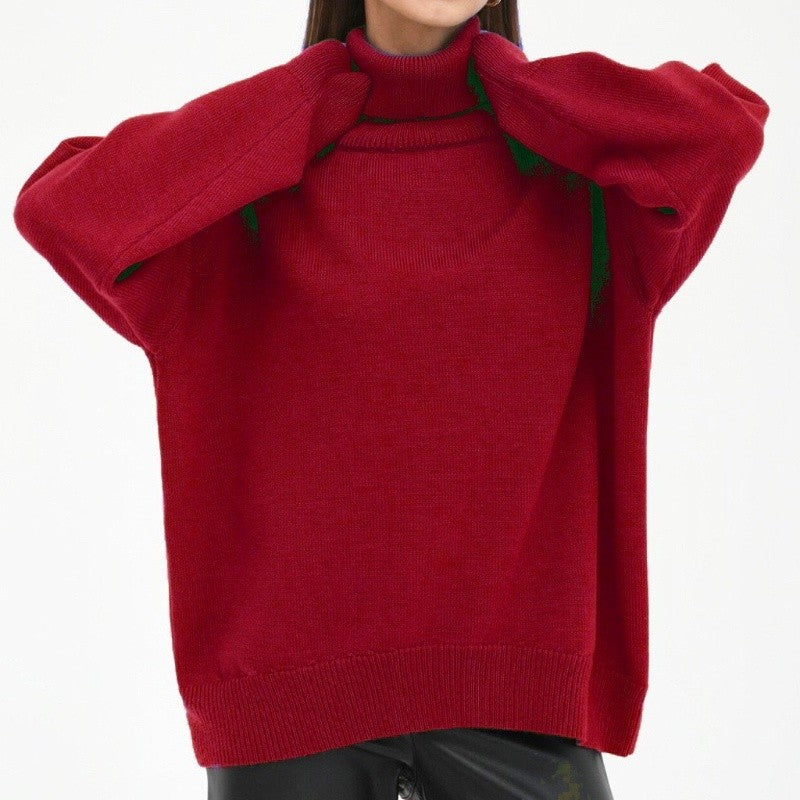 Solid Color High Neck Sweater