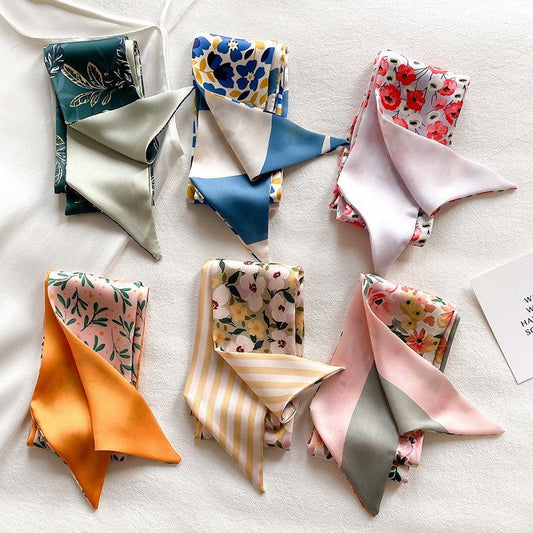 Elegant Floral Long Silk Hair Scarf