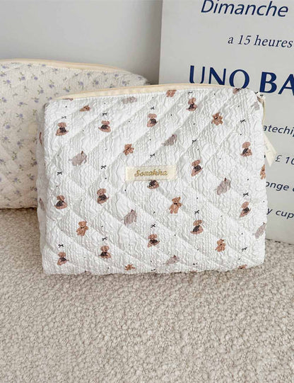 Cute Cartoon Print Cotton Quilted Makeup Bag