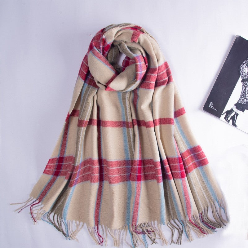 Fashion Striped Plaid Fringe Scarf