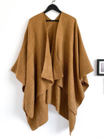 Loose Asymmetric Hollow Solid Color Collarless Shawl&Scarf