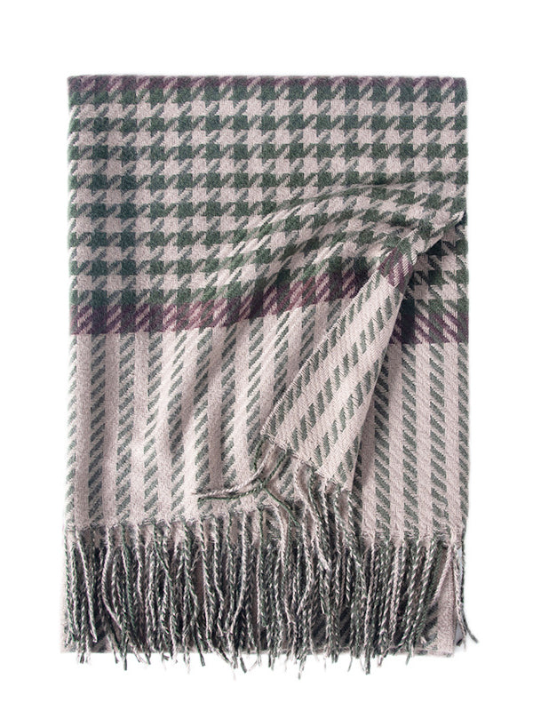 Houndstooth Plaid Tasseled Shawl&Scarf