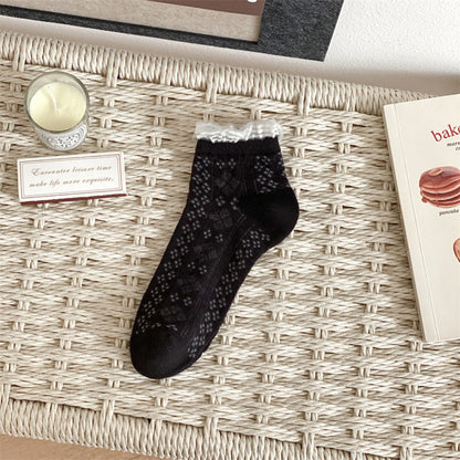 Rufia - Lace Trim Mesh Ankle Socks