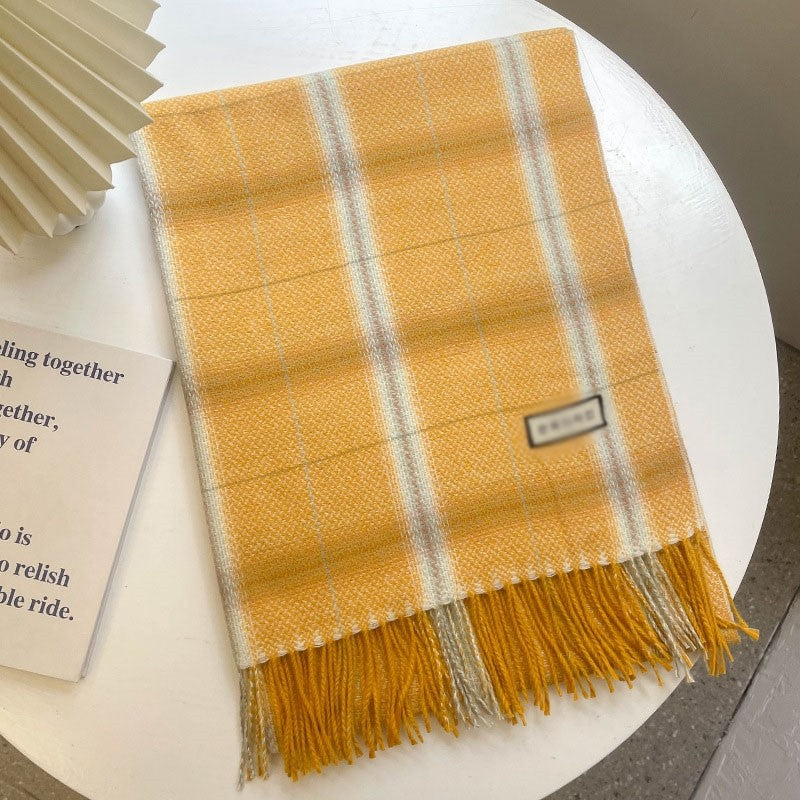 Jacquard Plaid Imitation Cashmere Tassled  Shawl Scarf