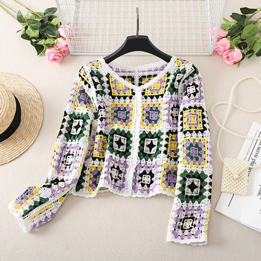 Crosa - Vintage V-Neck Hollow Knit Sweater