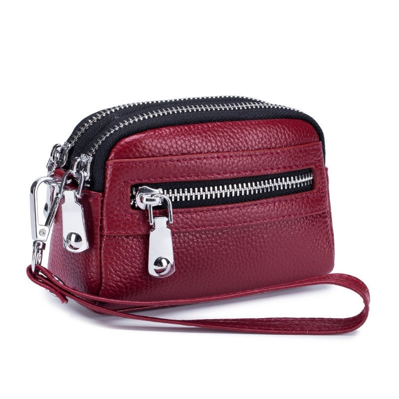 Mini Cowhide Double Zipper Clutch Bag
