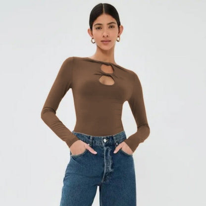 Hollow Knot Solid Long Sleeve T-Shirt