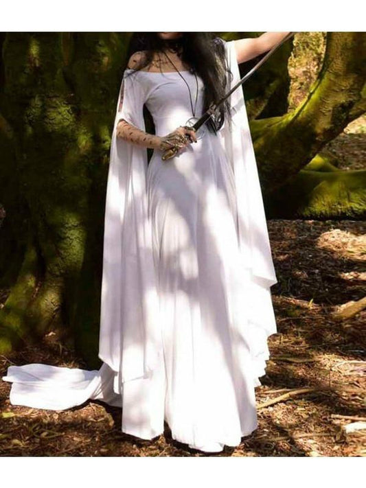 Vintage Literary Dress Off Shoulder O Neck Long Sleeve Floor Length For Women Plus Size S-5Xl Patchwork