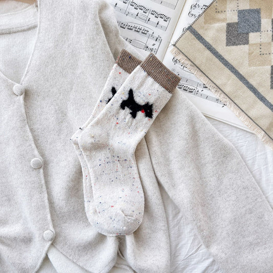 Rufia - Gray and White Dog Pattern Thick Warm Socks