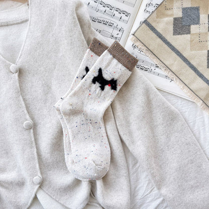 Rufia - Gray and White Dog Pattern Thick Warm Socks