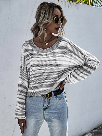 Urban Contrast Color Striped Round-Neck Sweater