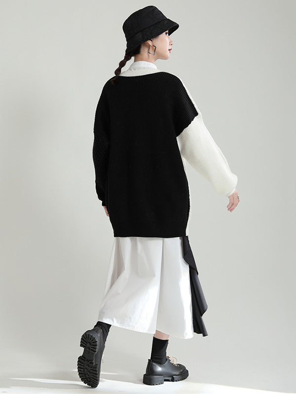 Urban Loose Contrast Color Split-Joint Sweater Top