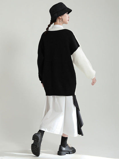 Urban Loose Contrast Color Split-Joint Sweater Top