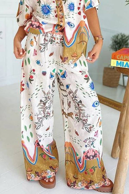 Fashion Printed Short Sleeve Shirt \u0026 Pants Two-piece Set