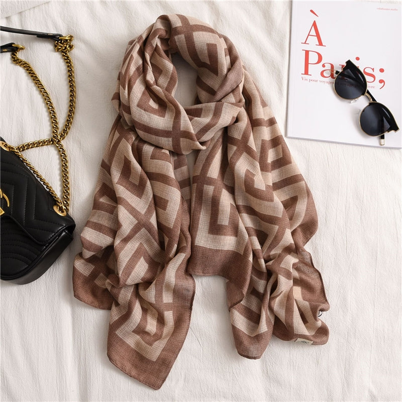 Cotton Contrast Color Printed Shawl Scarf