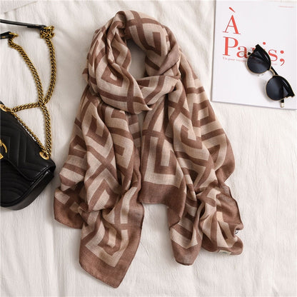 Cotton Contrast Color Printed Shawl Scarf
