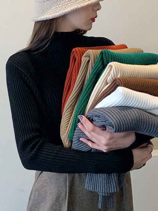 9 Colors Knitting Split-Joint Solid Color High-Neck Sweater