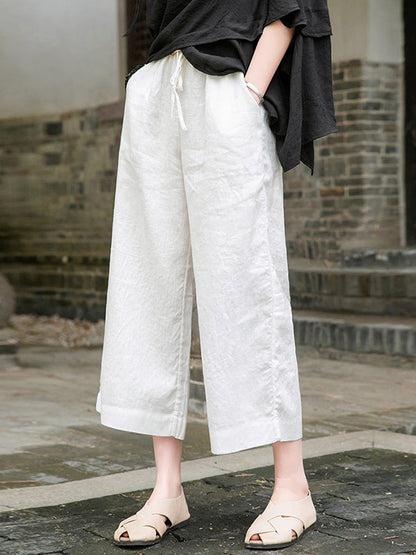 Simple Linen Column Elasticity Waist Bandage Pants