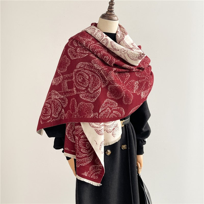 Jacquard Fringed Cashmere-Like Scarf