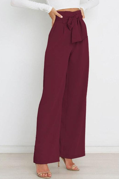 Casual fashion all-match wide-leg pants tie-up bow trousers