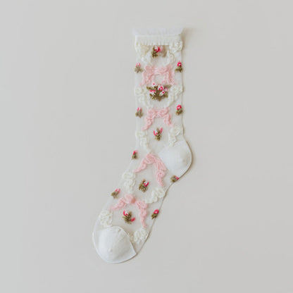 Rufia - Vintage Floral Pattern Mid-Calf Socks